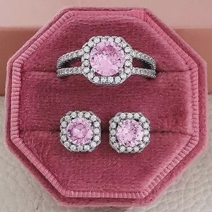 Pink bride Jewelry Set includes earrings and ring size 7